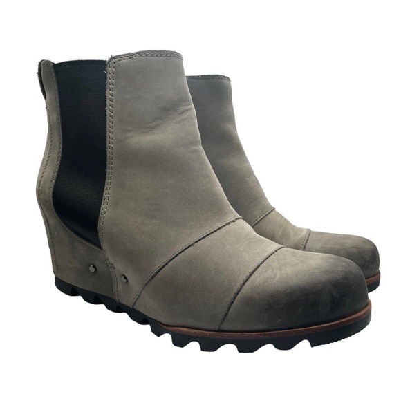 Sorel Shoes - Sorel Women's Size 9.5 Lea Wedge Ankle Boots Gray Leather Chelsea Pull On